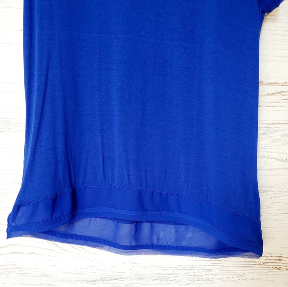Women's Royal Blue Dark Blue Dressy Blouse Top Short Sleeve Shirt | Small - Picture 2 of 15